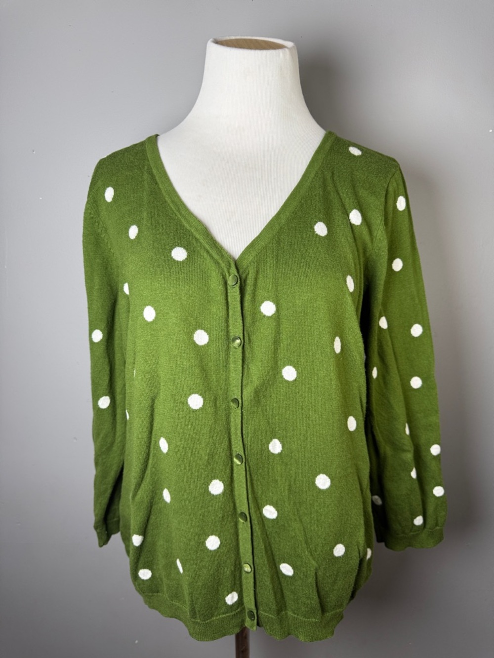 Green Polka Dot Button-Up Cardigan